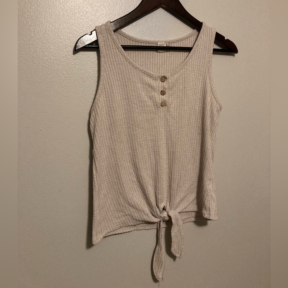 Paper Crane small tie front waffle knit tank top